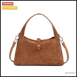 Vintage Suede Hobo Tote Convertible Crossbody Purse Elegant Retro Handbag
